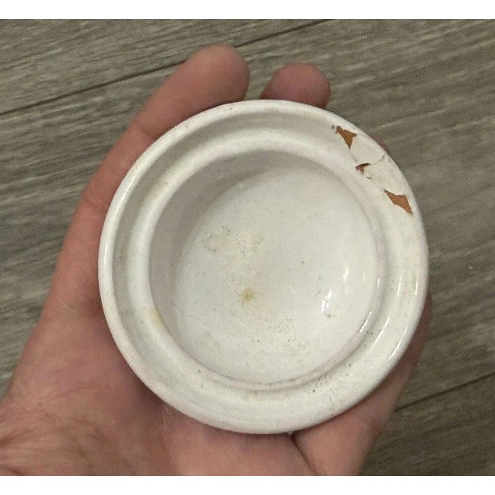 Vintage Small Clay Tagine White W/ Pink Flowers Handmade & Signed BROKEN - READ